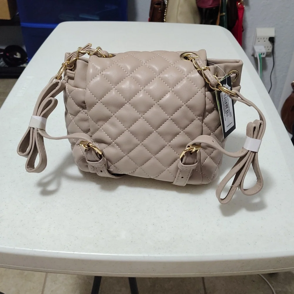 Michael Kors Quilted Taupe Chain-Handle Backpack